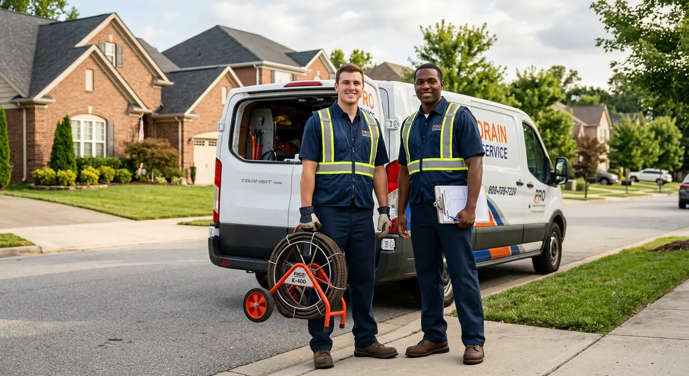 Sewer and drain service team with equipment ready for work in Red Lion